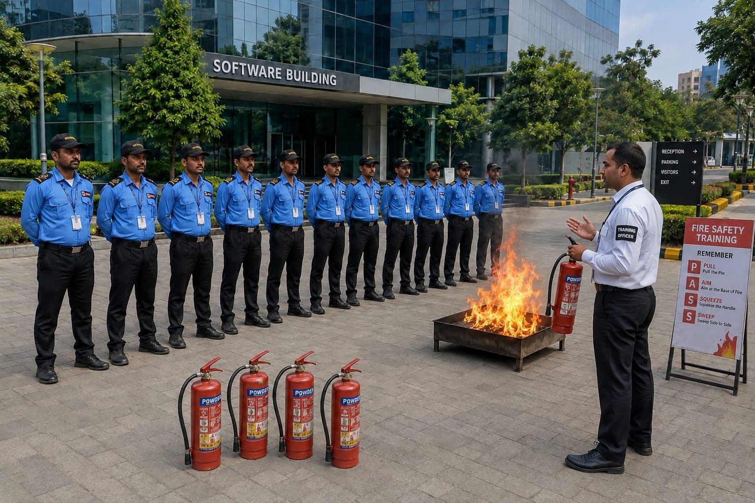 Live fire extinguisher training demonstration for Shan Maintenance Services security personnel