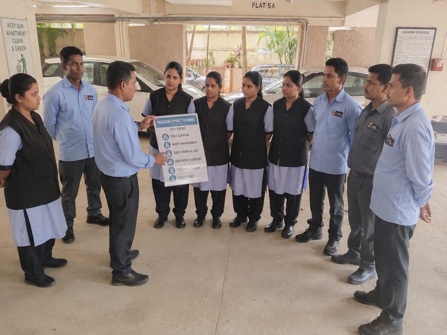 Shan Maintenance Services housekeeping team during a training briefing
