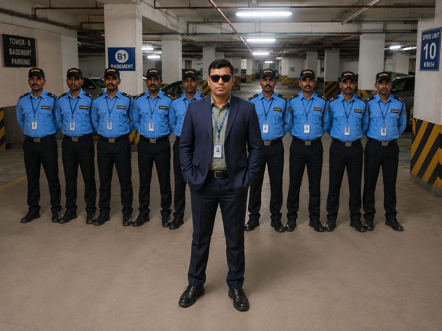 Shan Maintenance Services supervisor with uniformed security personnel on site